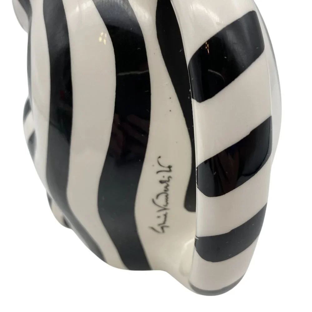 VTG Gloria Vanderbilt Black white stripe Cat coffee tea pot Tastesetter IGMA